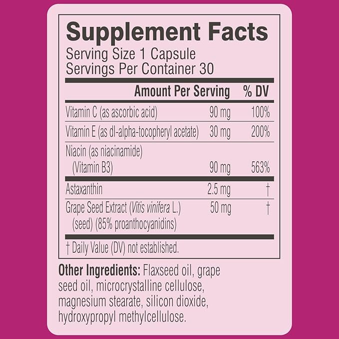 Swisse Beauty Dual Skin Defense Supplement | Astaxanthin, Grape Seed Extract, and Vitamin C | Supports Collagen Formation, Skin Elasticity, Antioxidant Protection & Regeneration | 30 Capsules