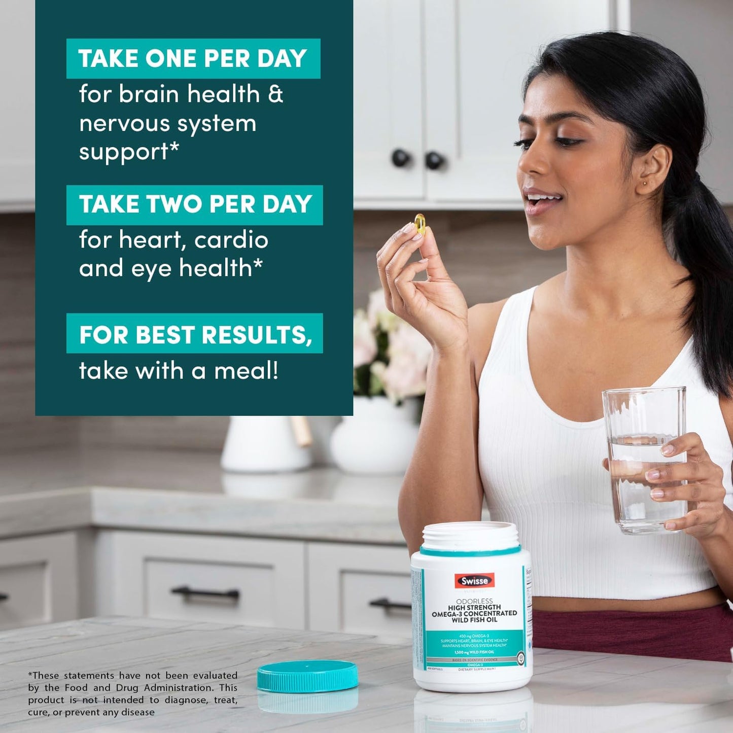 Swisse Wild Fish Oil Omega 3 Supplements for Women and Men 1000 mg Softgels | EPA DHA Fish Oil Supplements | Odorless - Helps Support Brain, Eye and Heart Health | 400 Softgel Pills