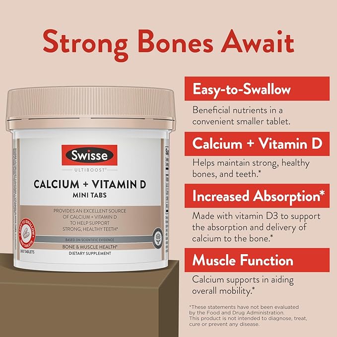 Swisse Calcium with Vitamin D3 and Citrate 830mg | Supplement for Women & Men | Bone Strength Support | Calcio | 300 Tablets | 2-Month Supply