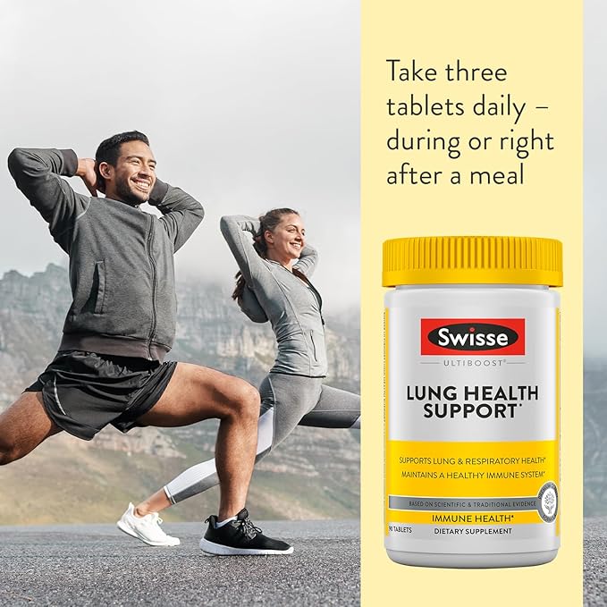 Swisse Lung Health | Supports Lung Function & Respiratory Health with Mullein Leaf Extract, Reishi, Astragalus | Maintains A Healthy Immune System with Zinc & Vitamin C | 90 Tablets